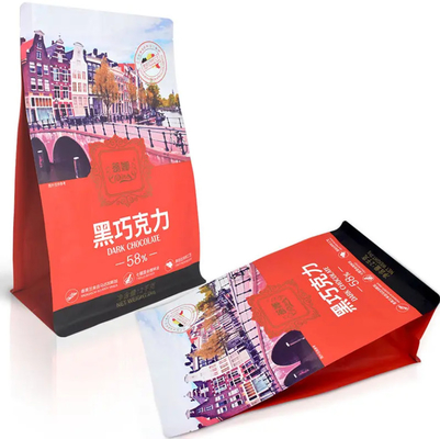 사용자 지정 플라스틱 가방 포장 Ziplock 서지 포지 턱 턱 턱 초콜릿 커피 8면 밀폐 된 평면 바닥 가방 Zipper