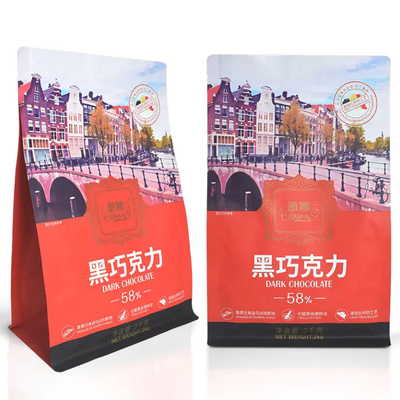 사용자 지정 플라스틱 가방 포장 Ziplock 서지 포지 턱 턱 턱 초콜릿 커피 8면 밀폐 된 평면 바닥 가방 Zipper
