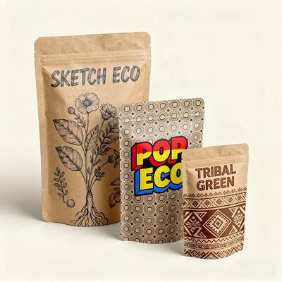 맞춤형 흰색 크래프트 종이 친환경 콤포스타블 플라 식품 가방 커피 봉지 서식 Ziplock 봉지 생분해 가능한 지퍼