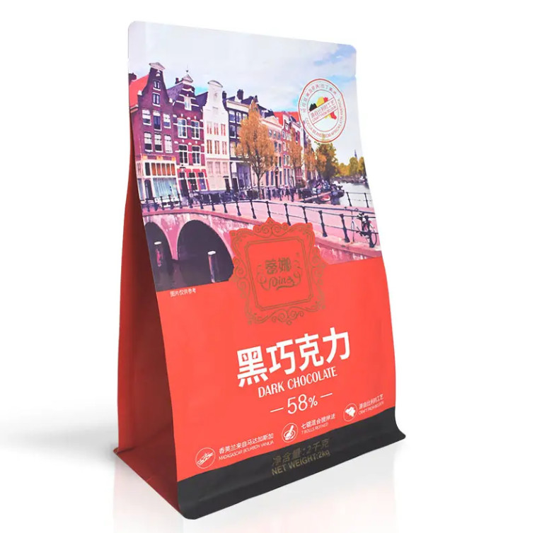 사용자 지정 플라스틱 가방 포장 Ziplock 서지 포지 턱 턱 턱 초콜릿 커피 8면 밀폐 된 평면 바닥 가방 Zipper
